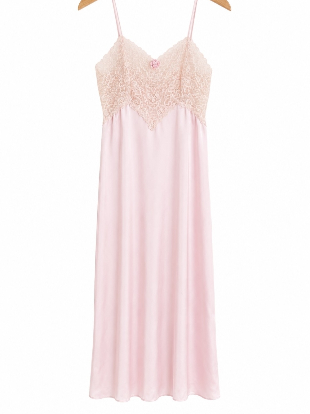 Miss Elaine Light Pink Satin Chemise with Lace Bodice
